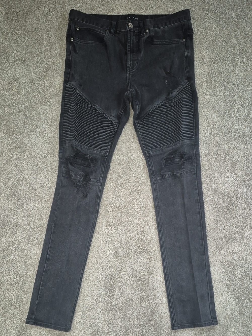 Black Distressed Ribbed Knee Jeans